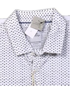 Essex Crossing White Stretch Triangle Print Button Up Short Sleeve Shirt Mens L